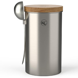 Контейнер для кави KC Kitchen & Co. з ложкою, 700 мл, срібляний, для кавових зерен, чаю, цукру, спецій (з повітряно-щільним акційним кришкою)