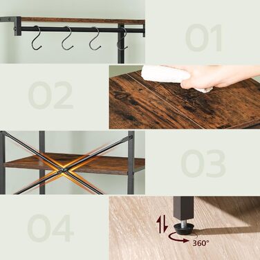 Стелаж кухонний з розетками, стелаж для пекаря, підлоговий стелаж, 34 x 48 x 139 см, стелаж для випічки з шухлядами, стелаж для мікрохвильової печі, 4 S-гачки, для кухні, вітальні, їдальні, коричневий та чорний ABRHR48UE01