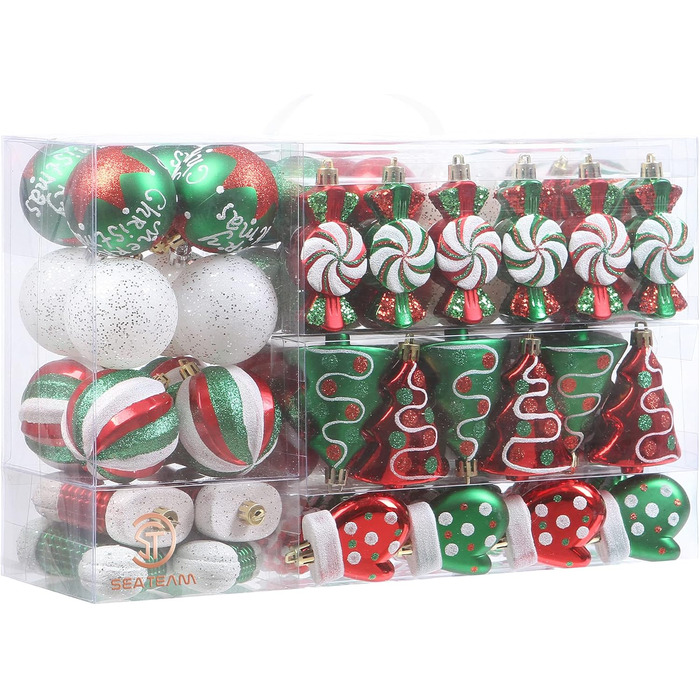 Набір ялинкових кулі Sea Team 77 шт., міцні, прикраси на ялинку, кулі-підвіски, з подарунковою упаковкою
