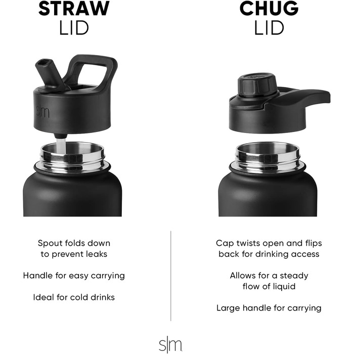 Simple Modern Trinkflasche mit Strohhalm und Chug-Deckel | Stainless Steel Insulated Water Bottle with Straw and Chug Lid for Sports Gym | Summit | 950ml | Checkmate