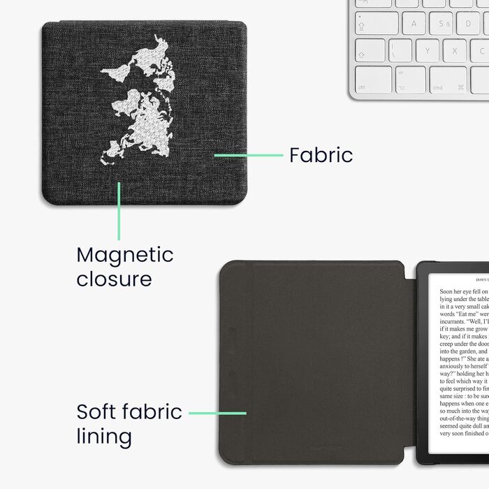 Чохол kwmobile для Tolino Vision 6: тканинний захисний чохол з малюнком серця, сірий (Travel Umriss 02-19)