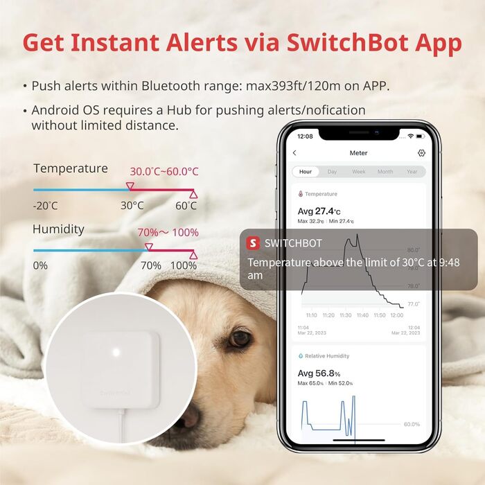 SwitchBot Thermometer Hygrometer Indoor and Hub Mini, Digital Hygrometer Bluetooth Thermo-Hygrometer with APP, Dew Point/VPD/Absolute Humidity Sensor, Monitor for Indoor Temperature and Humidity