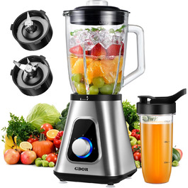 GDOR Standміксер 1200W з 1,5л скляною колбою та 650мл стаканчиком для напоїв. 3 швидкості, для смузі, шейків, соусів. Професійний міксер GDOR
