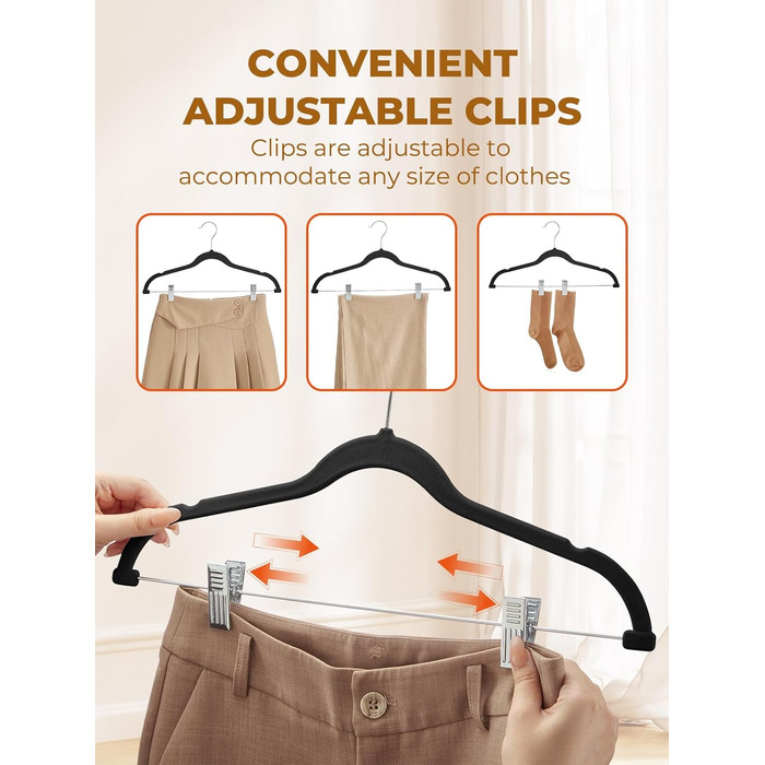 Набір вешалок для суконь та спідниць HOUSE DAY, 24 шт, чорні, з кліпсами, ультратонкі, антиковзаючі, економія місця