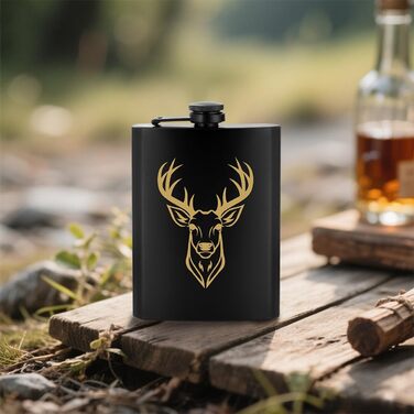Фляга туристична 237мл з нержавіючої сталі, з воронкою та листівкою, подарункова коробка, з візерунком 'Золотий олень'