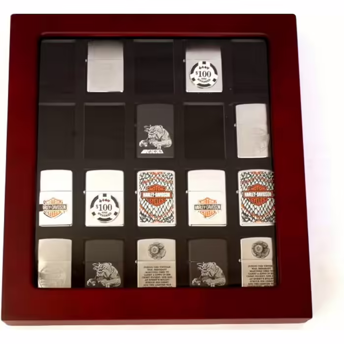Display cases for 20 lighters, made of wood and glass, beautiful presentation