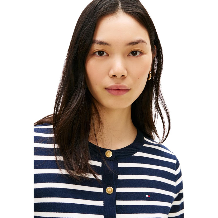 Кардиган жіночий Tommy Hilfiger Jersey Fine з ґудзиками, темно-синій (Dark Night Navy/Ivory Petal Stp), розмір S