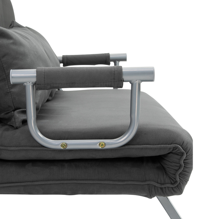 HOMCOM 2-Seater Sleeper Sofa with Armrest 65x69x80cm 3-in-1 Sleeper Chair, Guest Bed, Foldable Mattress, Faux Velvet, Gray | Aosom