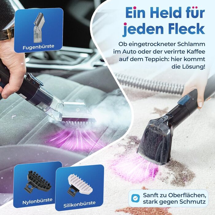 Вашсаугер з пароочищувачем Percy Pro – 1800W, 13kPa, для чищення м'яких меблів та килимів (Блакитний)