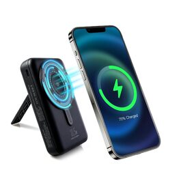 Магнітний Power Bank для MagSafe 10000mAh, бездротова швидка зарядка PD 22.5W, 3 порти та 2 кабелі, LED-дисплей, сумісний з iPhone 17/16/15/14/13/12 серії (Чорний)