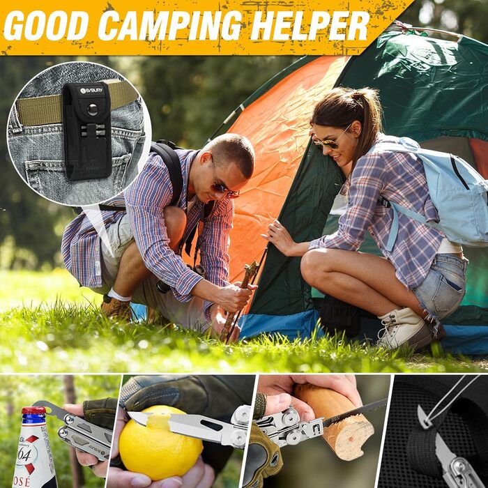 Multitools, Folding Pliers Multi Tool with Improved Scissors and Screwdriver, Stainless Steel with Nylon Pouch, Ideal for Outdoor, Hiking Gift for Dad Men Christmas Gifts