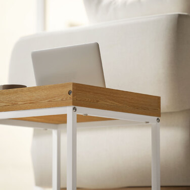 HOMCOM 2-Piece Couch Table Set, Square Side Table, Coffee Table with Steel Frame, Sofa Table in Modern Design, for Living Room, Holds up to 30 kg, White+Oak | Aosom