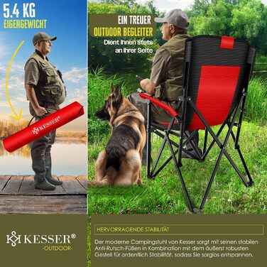 Крісло для кемпінгу KESSER® з високою спинкою, 160 кг, з підлокітниками, тримачем для напоїв та світлом | Стільці для риболовлі, відпочинку на пляжі