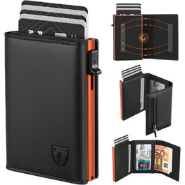 Чоловічий гаманець TEEHON з RFID захистом, відділенням для монет, 7 відділень для карток та ID-вікном, шкіряний, чорно-помаранчевий