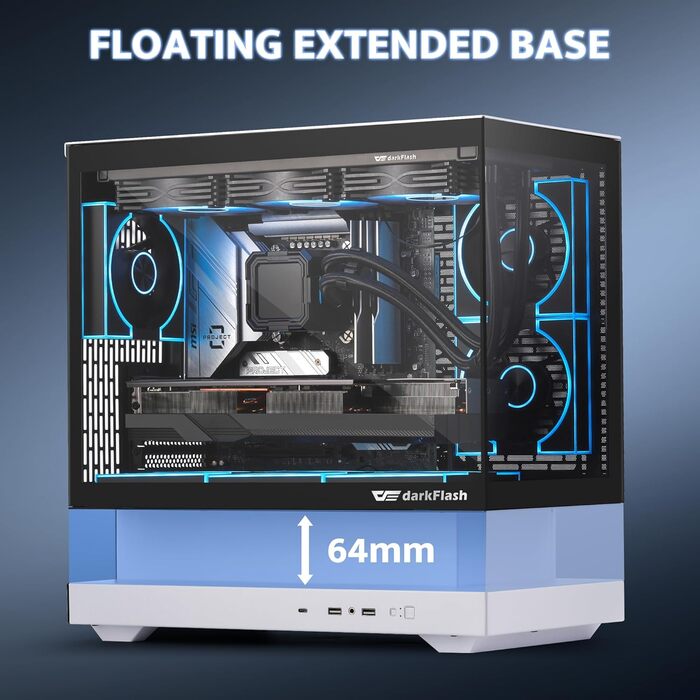 darkFlash FLOATRON F1(2025) - Корпус для ПК Micro-ATX з ефектом левітації, підтримка 360mm AIO, Typ-C, без RGB підсвітки