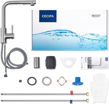 Змішувач кухонний висувний CECIPA з донним виливом, нержавіюча сталь, 2 режими, 360° оберт, високий тиск