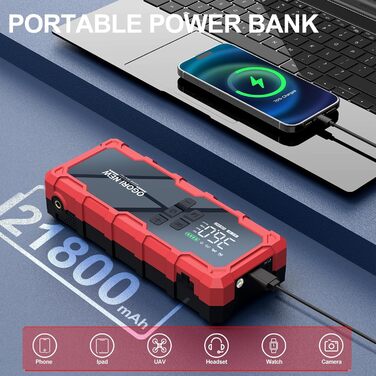 Powerbank для автомобіля Starthilfe з компресором та LED-ліхтариком, 6000A, 12V, для 8L бензину/10L дизеля
