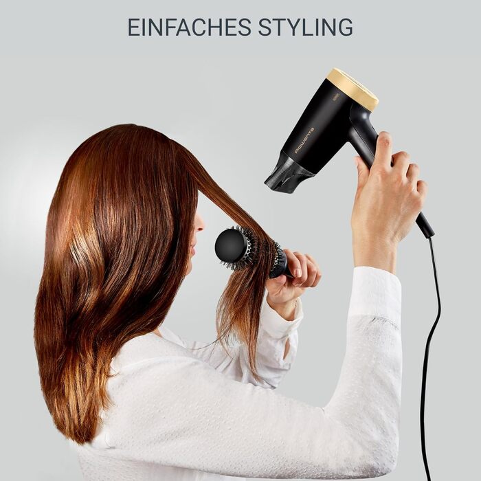 Фен Rowenta Express Style CV1811: 1900 Вт, іон-технологія, холодний струмінь, компактний дизайн, чорний/золотий