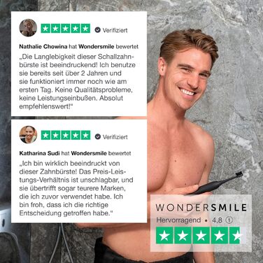 Електрична зубна щітка Wondersmile PRO - Тест-переможець 2025 року - 100 днів без ризику - TÜV-сертифікована - 4 режими, акумулятор 60 днів, Smart-насадка (Ultimate Black)