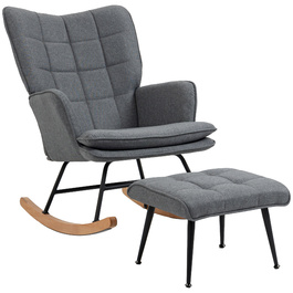 HOMCOM Rocking Chair up to 130 kg, Swivel Chair with Ottoman, Armchair, Quiet Chair, Linen-look Rocking Chair for Living Room & Bedroom