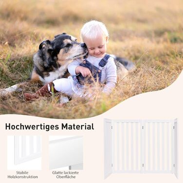 Захисний бар'єр для собак Costway, 89 см, 4 панелі, дерев'яний, розкладний, для дітей, захист від сходів, білий