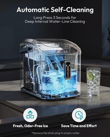 Машина для приготування льоду EUHOMY, чорна, 12 кг/день, самоочищення, 9 кубиків за 6 хвилин, 2 розміри, з ручкою, кошиком та лопаткою