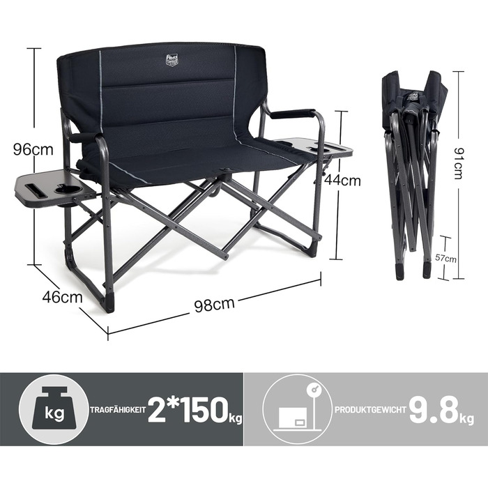 Крісло для кемпінгу Timber Ridge на 2 особи, розкладне, 300 кг, для риболовлі, пікніків, фестивалів, з бічним столиком