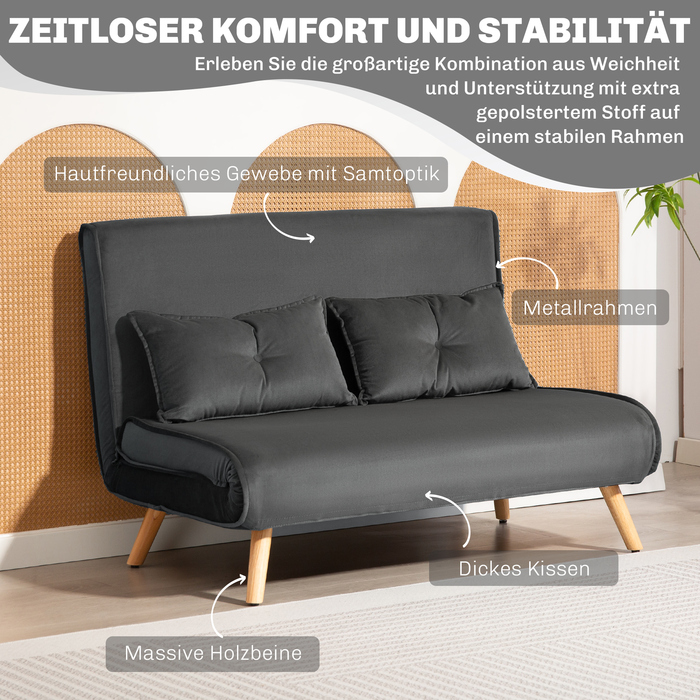 HOMCOM 2-Seater Sleeper Sofa, Convertible Sofa Bed, Adjustable Backrest, Fabric Upholstery, Metal Frame, Gray