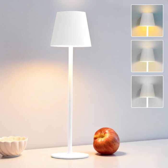 Настільна LED лампа DEELUX акумуляторна, димована, бездротова, з USB-C, 3 режими кольору (2700K/3600K/5000K), водонепроникна IP44, бежева