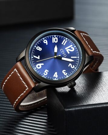 Годинник чоловічий CIVO з великими цифрами: аналоговий класичний годинник на зап'ясті з великими цифрами - водонепроникний кварцовий годинник у стилі мілітарі для чоловіків з підсвічуванням - подарунок для чоловіків, людей похилого віку з поганим зором, коричневий A1