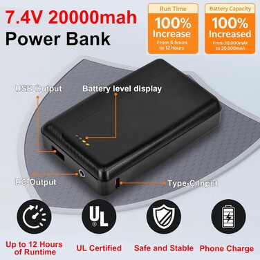 Обогреваемый жилет для мужчин и женщин 7,4V с аккумулятором 20000mAh, до 12 часов быстрого нагрева, 15 зон нагрева – для велоспорту, кемпинга и работы зимой, XS, глубокий черный