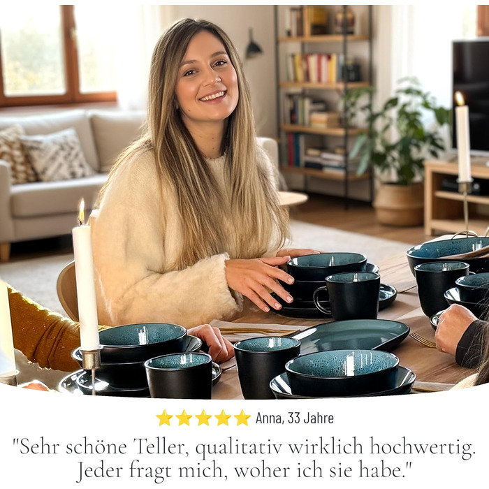 Набір посуду Steingut Ibiza 48 предметів на 12 осіб - Petrol (Чистий Living)