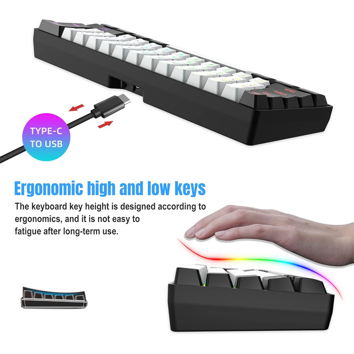 Бездротовий ігровий набір клавіатури та миші Snpurdiri 60% - Механічне відчуття, Ергономічний дизайн (Чорний/Білий)