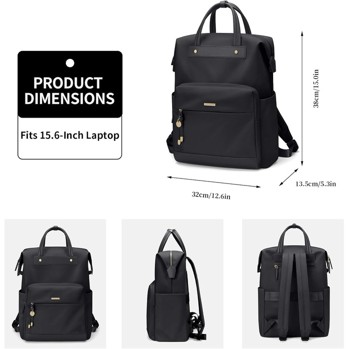 GOLF QUALITY Women's Backpack, Elegant Shoulder Bag Large Casual Daypack Small Women's Laptop 15.6 inch Daypack with Laptop Compartment Modern Work Backpack Tote Bag for Women Apricot (Black)