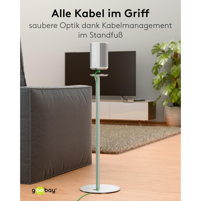 Стійка-підставка для колонки Sonos Era 100 від Goobay, з кабелем-менеджментом, біла, висота 71 см, витримує до 3 кг (71983)