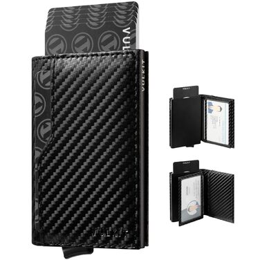 Кредитне портмоне VULKIT з двома віконцями для ID, RFID-захистом, автоматичний висувний механізм, шкіряне, чорний колір