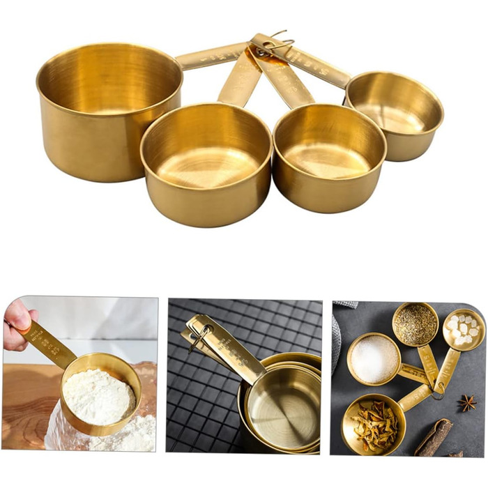 BESTOYARD 2 Sets Stainless Steel Measuring Spoons Rustproof Measuring Spoons Tablespoons Measuring Spoons Measuring Cups Micro Scoop Measuring Scoop Measuring Cups Baking Stainless Steel Golden 4 Pieces * 2