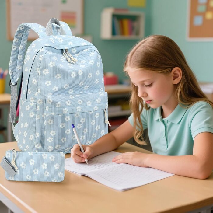 Шкільний рюкзак LEDAOU для хлопчиків та дівчаток-підлітків, білий з ромашками, чорний, блакитний (95)