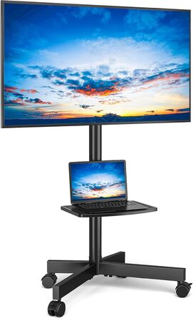 Rolling TV Stand with Wheels - Adjustable Height Mobile TV Trolley for 27-60 inch TVs, VESA 400x400, 40kg Max Weight, White (Black)