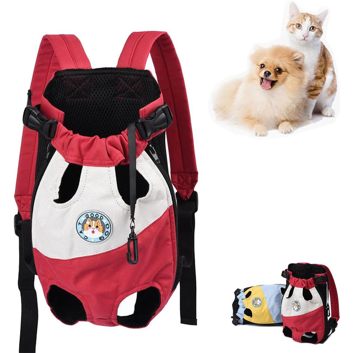 Портативна переносна сумка-рюкзак для собак та котів, XL, червона. Зручна для подорожей, походів, кемпінгу. Регульована, з 4 отворами для лап. Підходить для маленьких та середніх собак та котів, цуценят.
