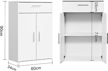 Multipurpose cabinet 60cm wide with drawers 'The Practical', small office cabinet or filing cabinet, also as a shoe cabinet or storage cabinet in 60x90x34 cm (W/H/D) in white