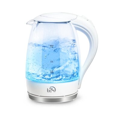 Скляний електрочайник T24 79020 з LED-підсвіткою, 1.7 л, 2200 Вт, захист від википання, без BPA, білий