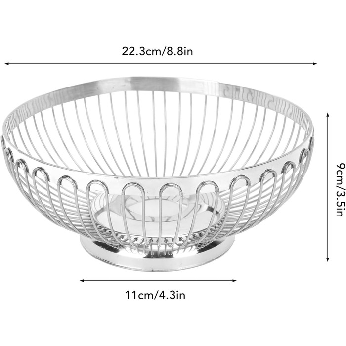 Нержавійна чаша для фруктів BFYDOAA, 22 см – сучасна корзина для фруктів, овочів, хліба та снеків