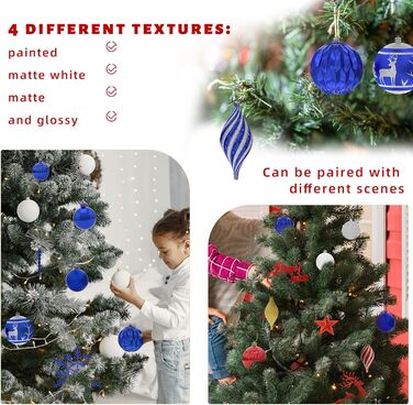 Набір прикрас для ялинки Aufun 108 шт. Преміум, пластикові кулі, верхівка, зірка, безпечні прикраси, ялинкові кулі, багаторазові, декор (шампань) (блакитний/срібний)