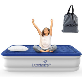 Самонадувне надувне ліжко Luxchoice Deluxe з вбудованим насосом для дому, кемпінгу, подорожей, гостьове односпальне ліжко, швидке надування за 3 хвилини, портативний матрац