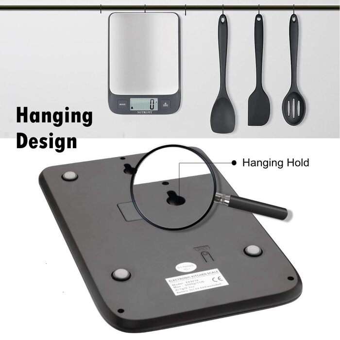 Кухонні ваги NUTRI FIT: цифрова вага з нержавіючої сталі, ультраплоска, LCD-дисплей, 5 кг, 4 одиниці вимірювання