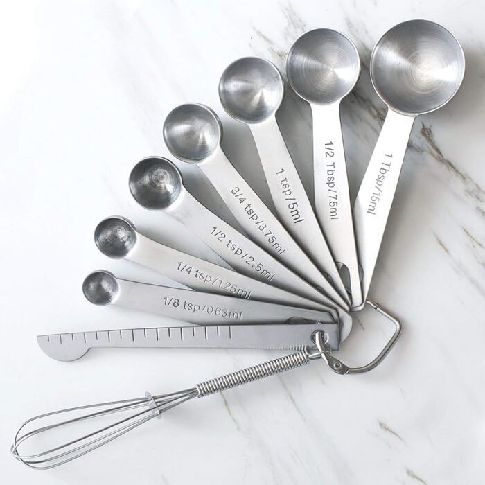 9-Piece Measuring Spoon Set, Stainless Steel Nesting Measuring Spoons with Long Handle, Measuring Teaspoons, Metal Measuring Cups