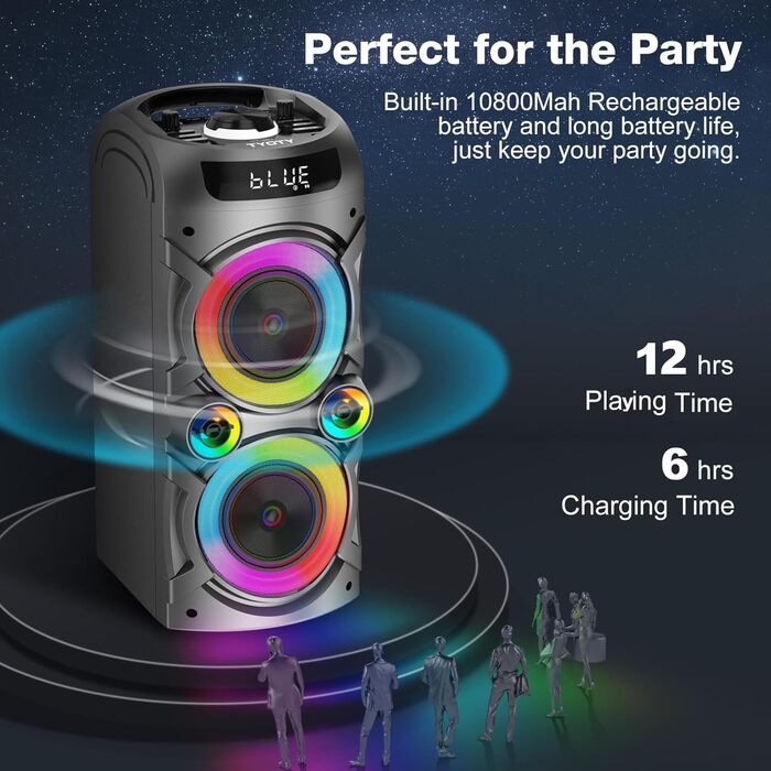 Bluetooth колонка з LED підсвіткою, пультом ДУ, підтримкою TF/USB, записом звуку, для дому та вечірок (чорна)