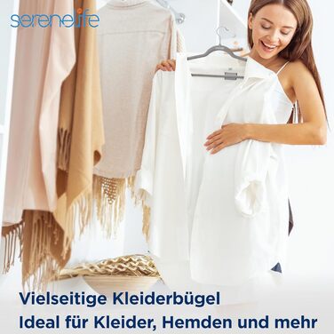 Плечики для одягу SereneLife 10 шт. з оксамиту – економія місця, неслизькі, поворотний гачок 360°, для зберігання та організації одягу, сірі