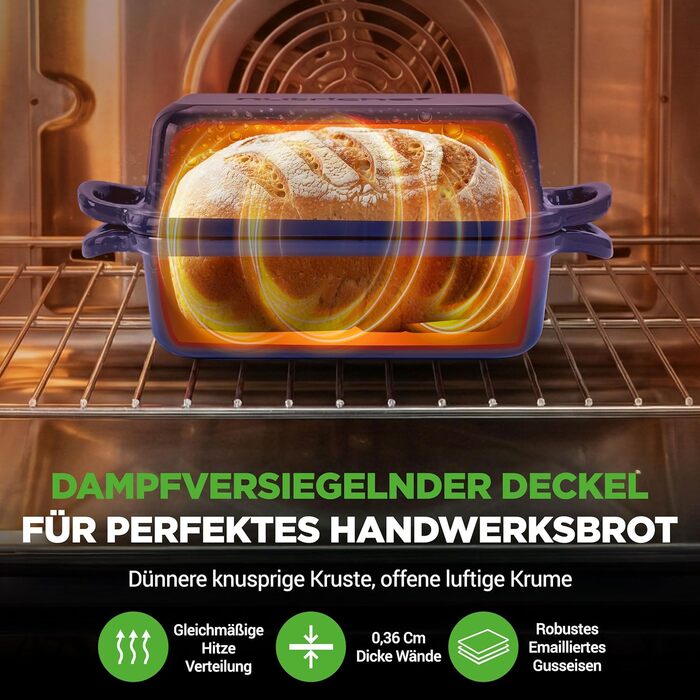 Форма для випічки хліба NutriChef чавунна емальована з кришкою 22.9 см блакитна + рукавиці